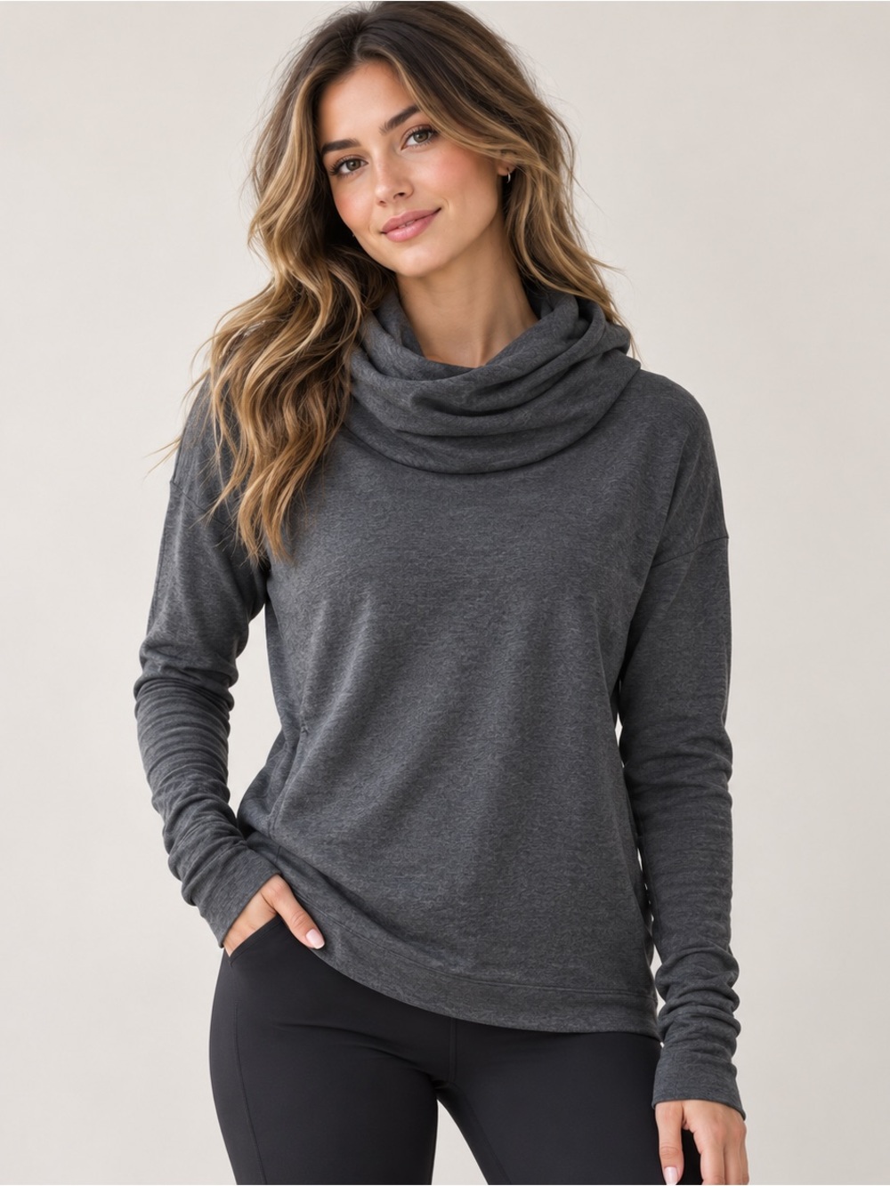 Lululemon Stress Less Hoodie Womens 2 Gray Cowl Neck Pullover Thumbholes Yoga